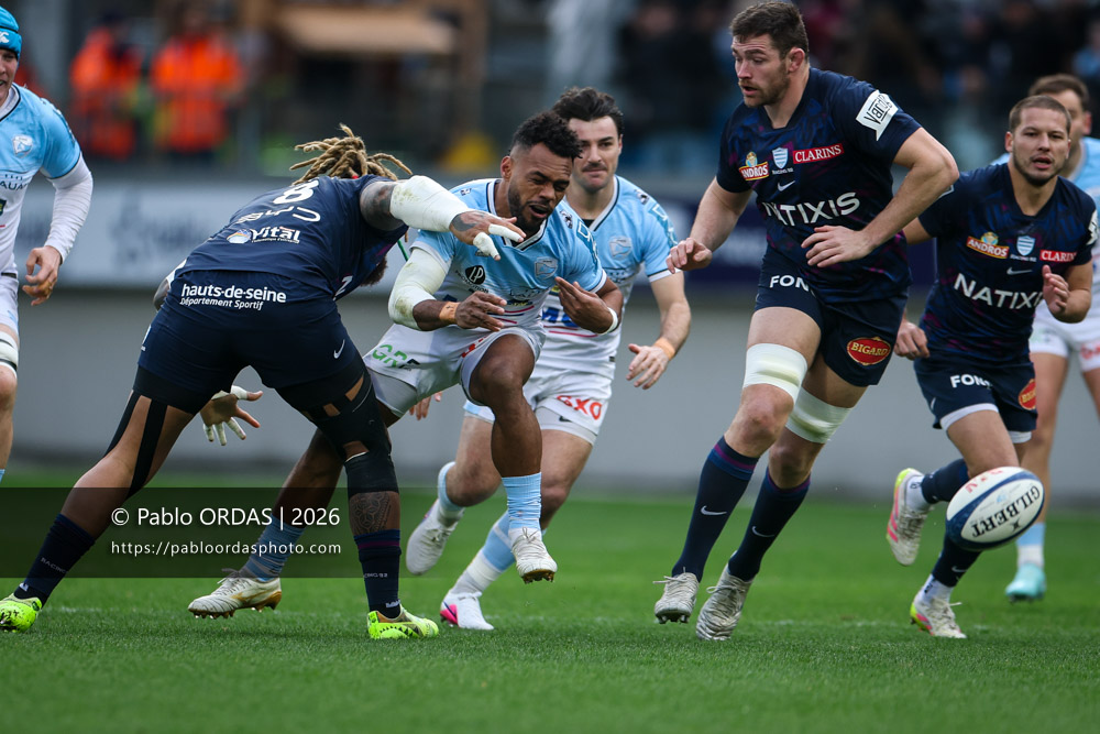 Sireli Maqala, lors du match de Top 14 entre l'Aviron bayonnais et le Racing 92, le 14 février 2026 au stade Jean Dauger de Bayonne, France (Photo Pablo ORDAS)