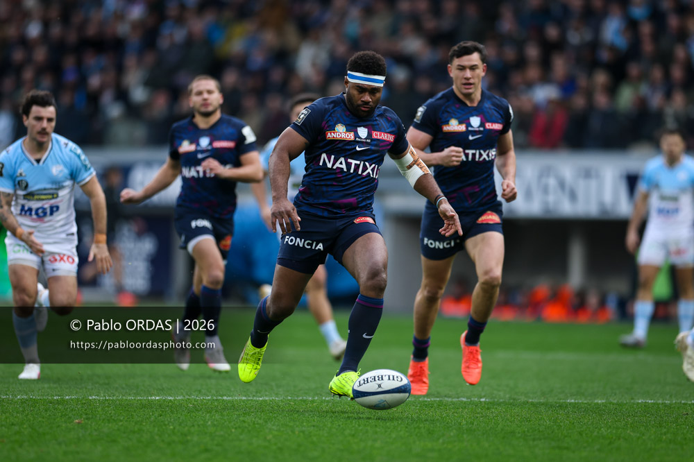 Vinaya Habosi, lors du match de Top 14 entre l'Aviron bayonnais et le Racing 92, le 14 février 2026 au stade Jean Dauger de Bayonne, France (Photo Pablo ORDAS)