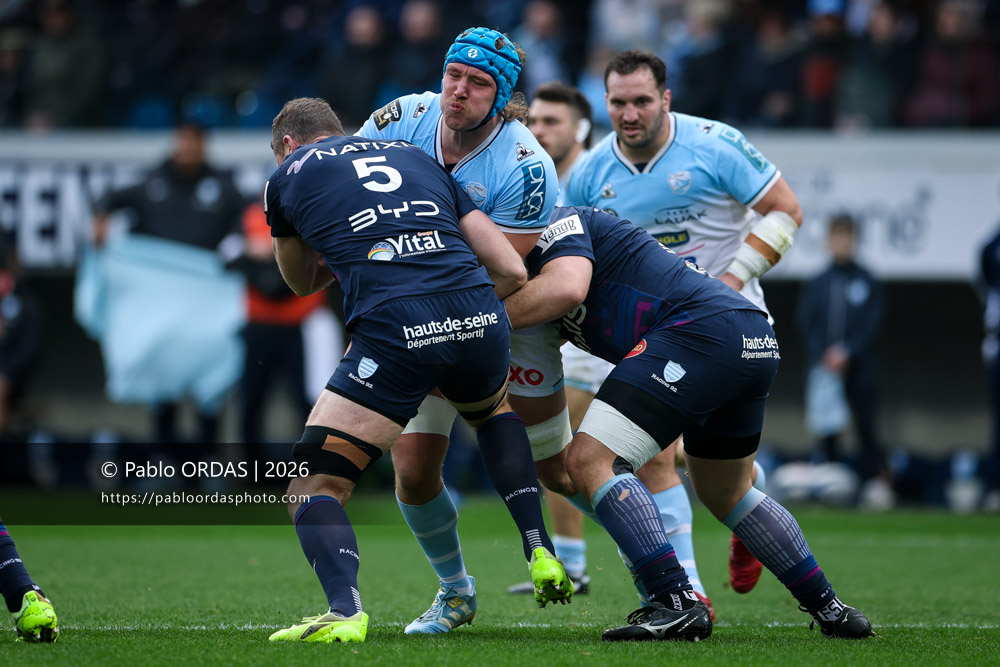 Alexander Moon, lors du match de Top 14 entre l'Aviron bayonnais et le Racing 92, le 14 février 2026 au stade Jean Dauger de Bayonne, France (Photo Pablo ORDAS)