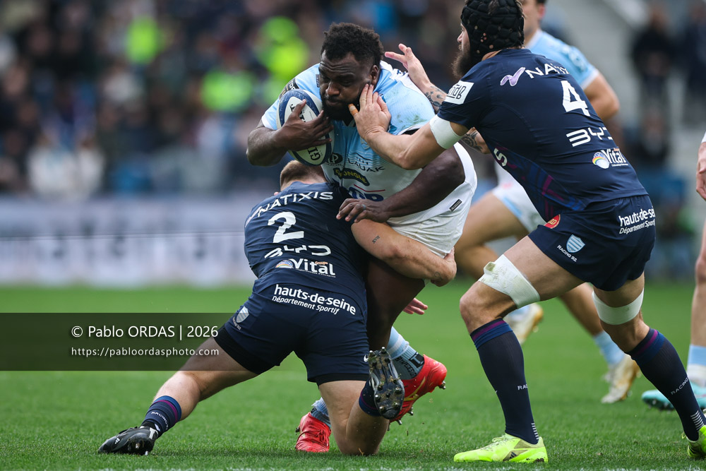 Luke Tagi, lors du match de Top 14 entre l'Aviron bayonnais et le Racing 92, le 14 février 2026 au stade Jean Dauger de Bayonne, France (Photo Pablo ORDAS)