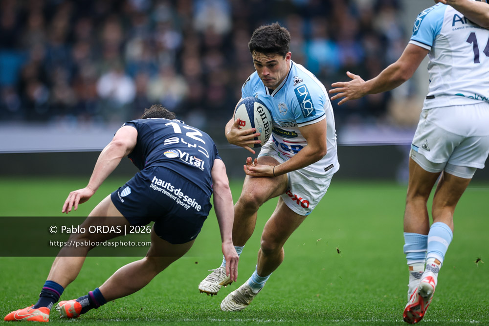 Guillaume Martocq, lors du match de Top 14 entre l'Aviron bayonnais et le Racing 92, le 14 février 2026 au stade Jean Dauger de Bayonne, France (Photo Pablo ORDAS)