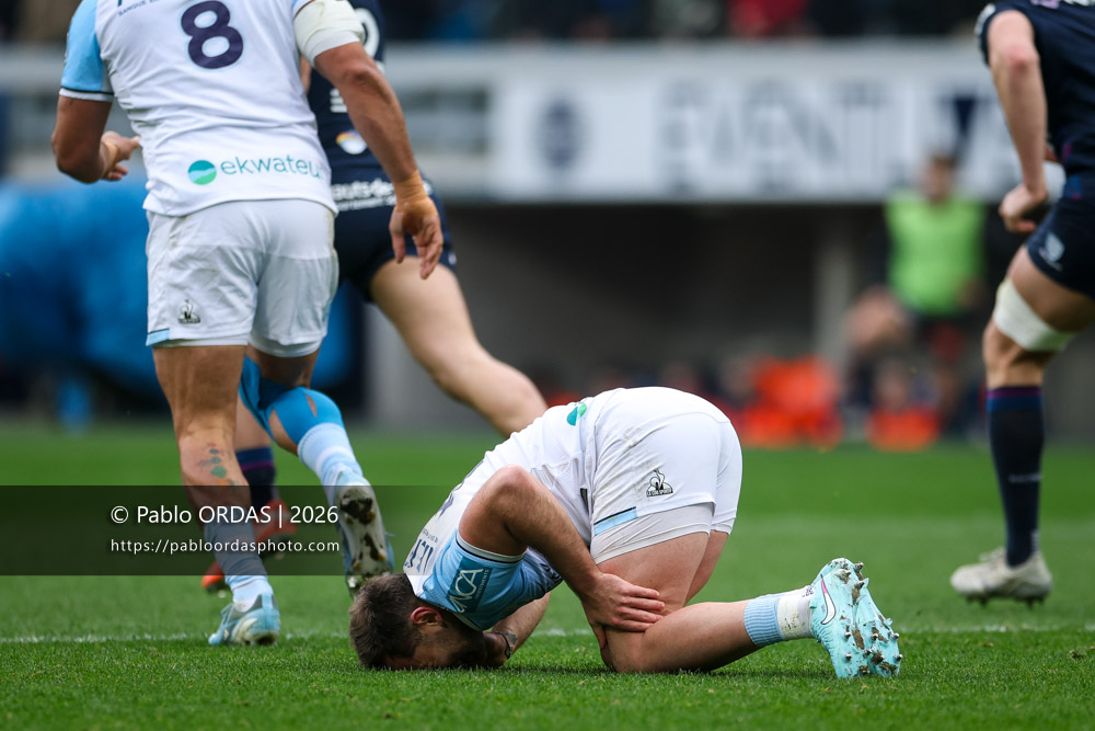 Joris Segonds, lors du match de Top 14 entre l'Aviron bayonnais et le Racing 92, le 14 février 2026 au stade Jean Dauger de Bayonne, France (Photo Pablo ORDAS)