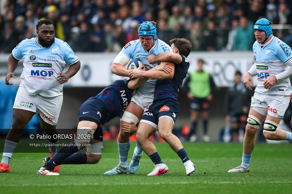 Alexander Moon, lors du match de Top 14 entre l'Aviron bayonnais et le Racing 92, le 14 février 2026 au stade Jean Dauger de Bayonne, France (Photo Pablo ORDAS)