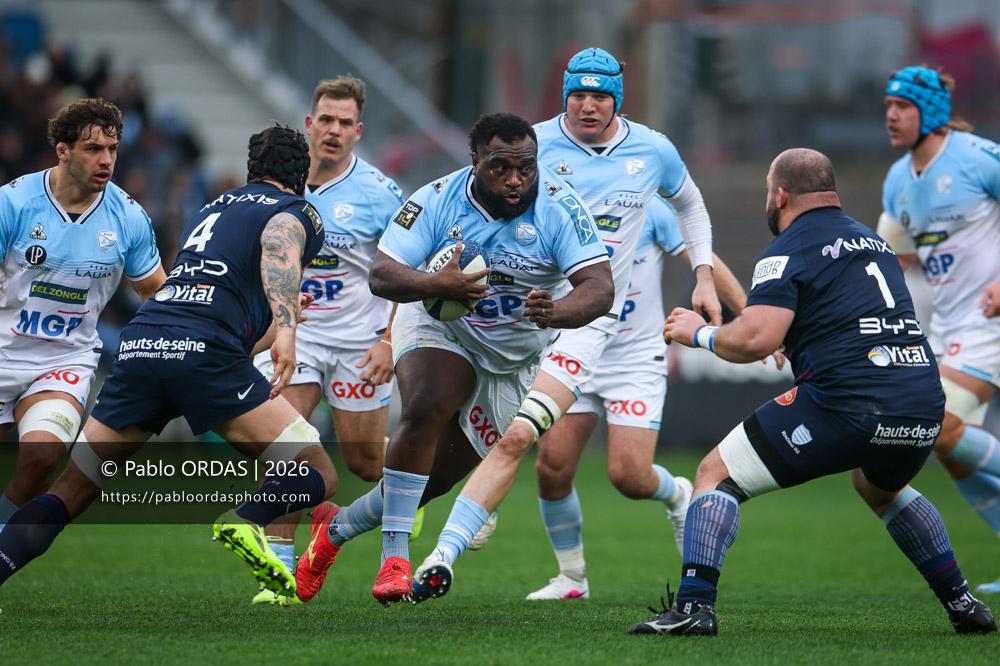 Luke Tagi, lors du match de Top 14 entre l'Aviron bayonnais et le Racing 92, le 14 février 2026 au stade Jean Dauger de Bayonne, France (Photo Pablo ORDAS)