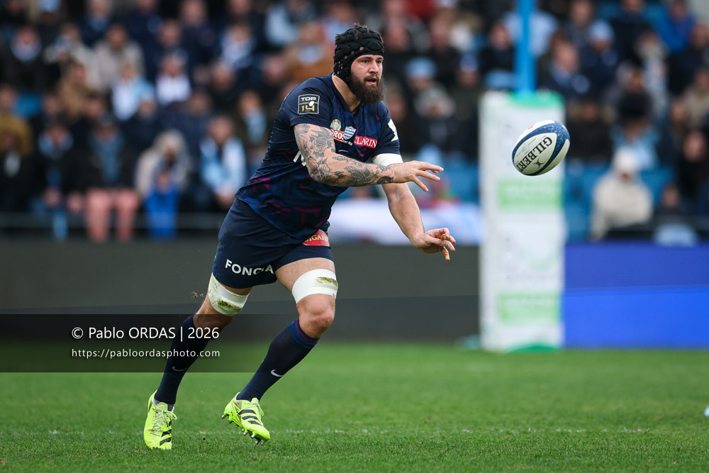 Thomas Lainault, lors du match de Top 14 entre l'Aviron bayonnais et le Racing 92, le 14 février 2026 au stade Jean Dauger de Bayonne, France (Photo Pablo ORDAS)