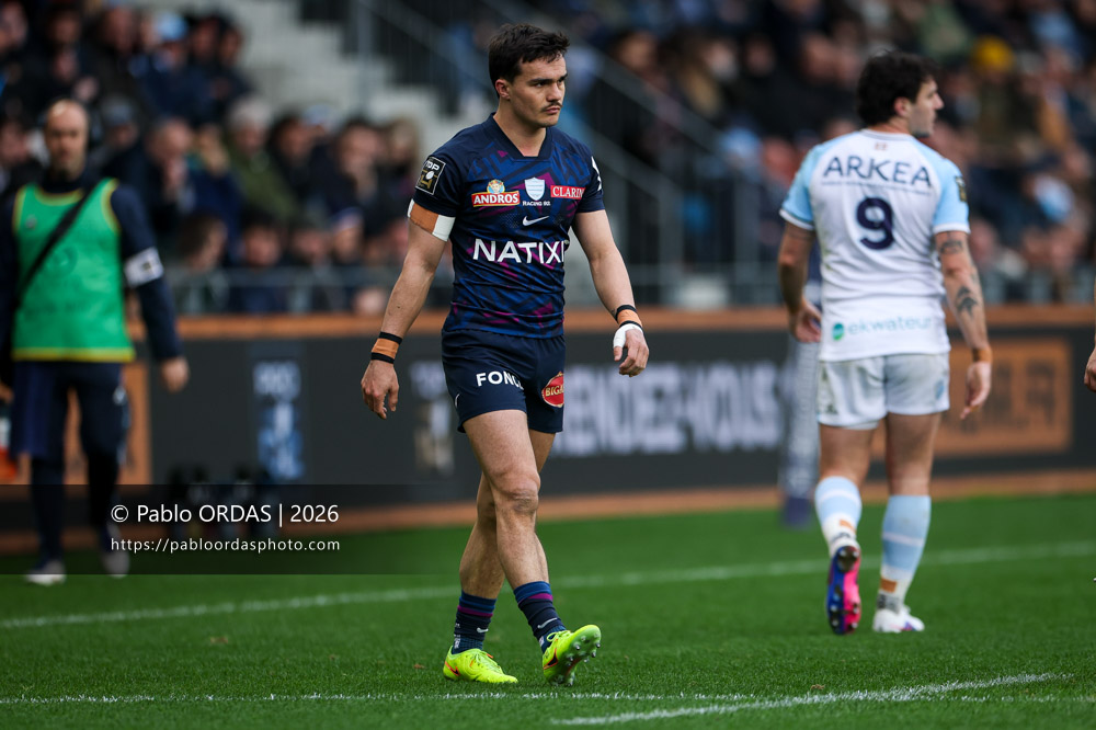 Max Spring, lors du match de Top 14 entre l'Aviron bayonnais et le Racing 92, le 14 février 2026 au stade Jean Dauger de Bayonne, France (Photo Pablo ORDAS)