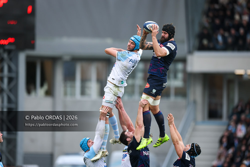 Thomas Lainault, lors du match de Top 14 entre l'Aviron bayonnais et le Racing 92, le 14 février 2026 au stade Jean Dauger de Bayonne, France (Photo Pablo ORDAS)