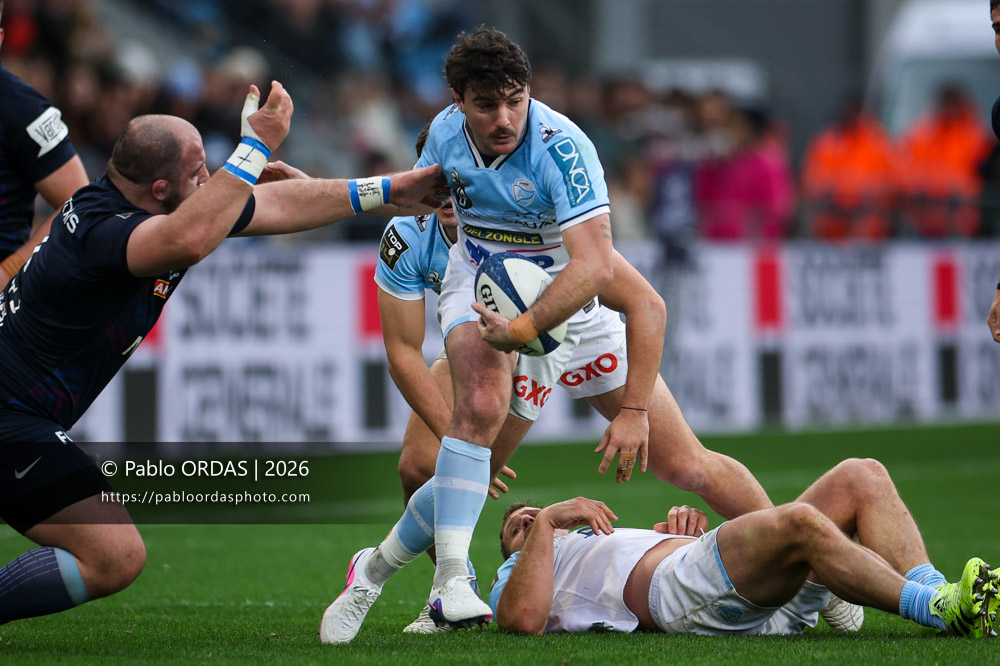 Baptiste Germain, lors du match de Top 14 entre l'Aviron bayonnais et le Racing 92, le 14 février 2026 au stade Jean Dauger de Bayonne, France (Photo Pablo ORDAS)