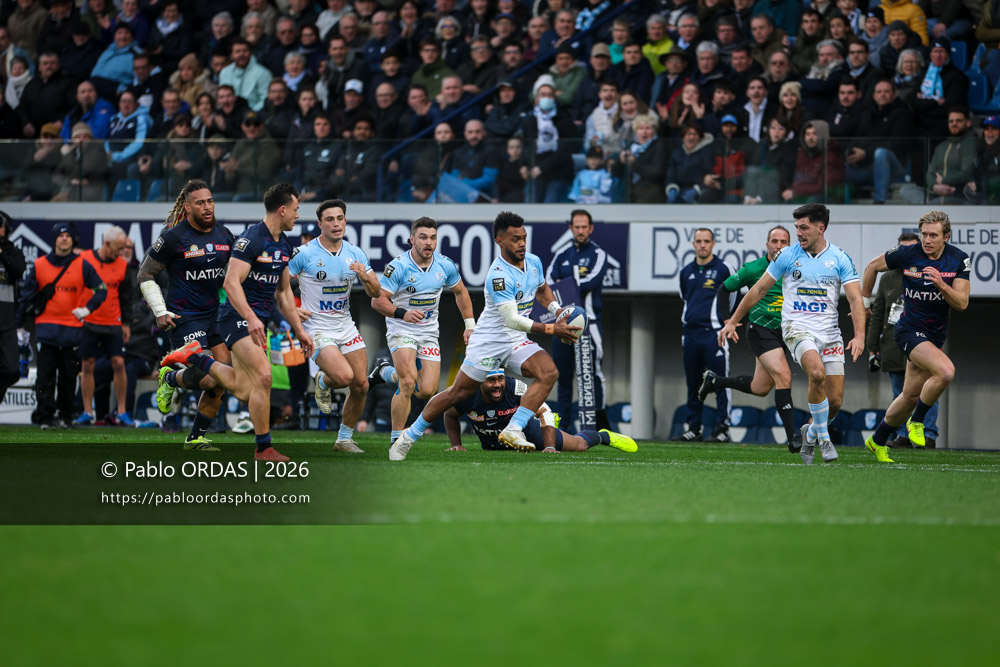 Sireli Maqala, lors du match de Top 14 entre l'Aviron bayonnais et le Racing 92, le 14 février 2026 au stade Jean Dauger de Bayonne, France (Photo Pablo ORDAS)