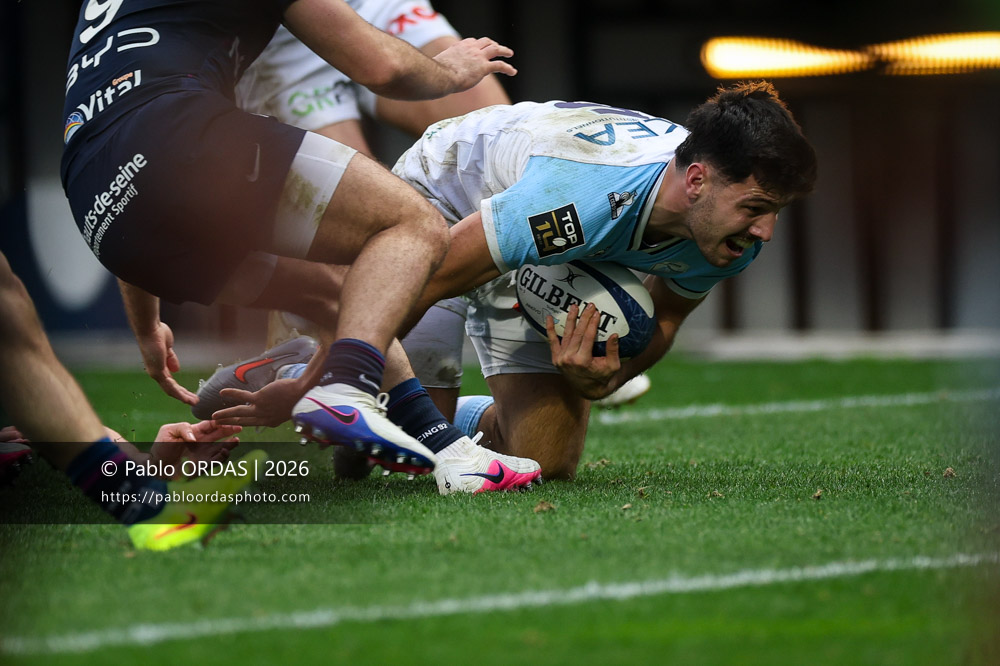 Yohan Orabé, lors du match de Top 14 entre l'Aviron bayonnais et le Racing 92, le 14 février 2026 au stade Jean Dauger de Bayonne, France (Photo Pablo ORDAS)