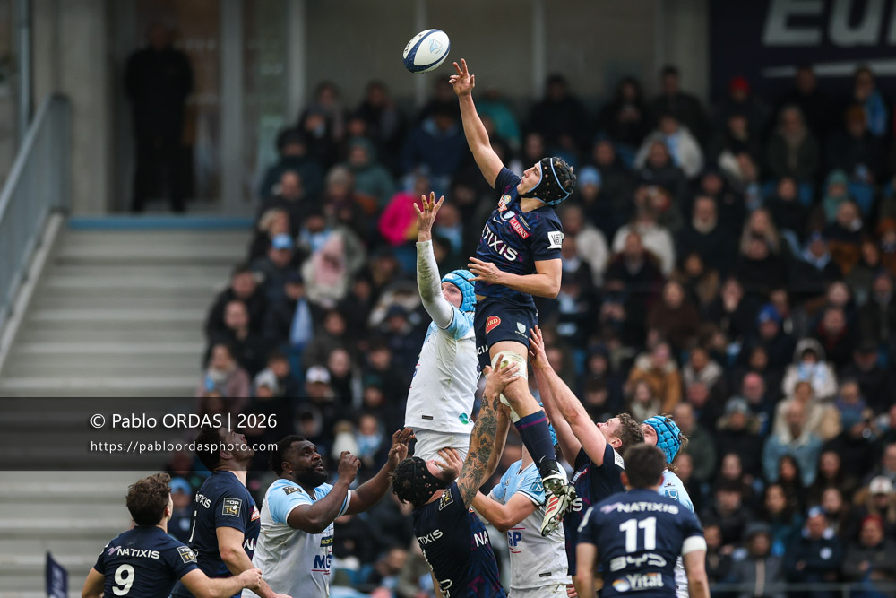 Maxime Baudonne, lors du match de Top 14 entre l'Aviron bayonnais et le Racing 92, le 14 février 2026 au stade Jean Dauger de Bayonne, France (Photo Pablo ORDAS)