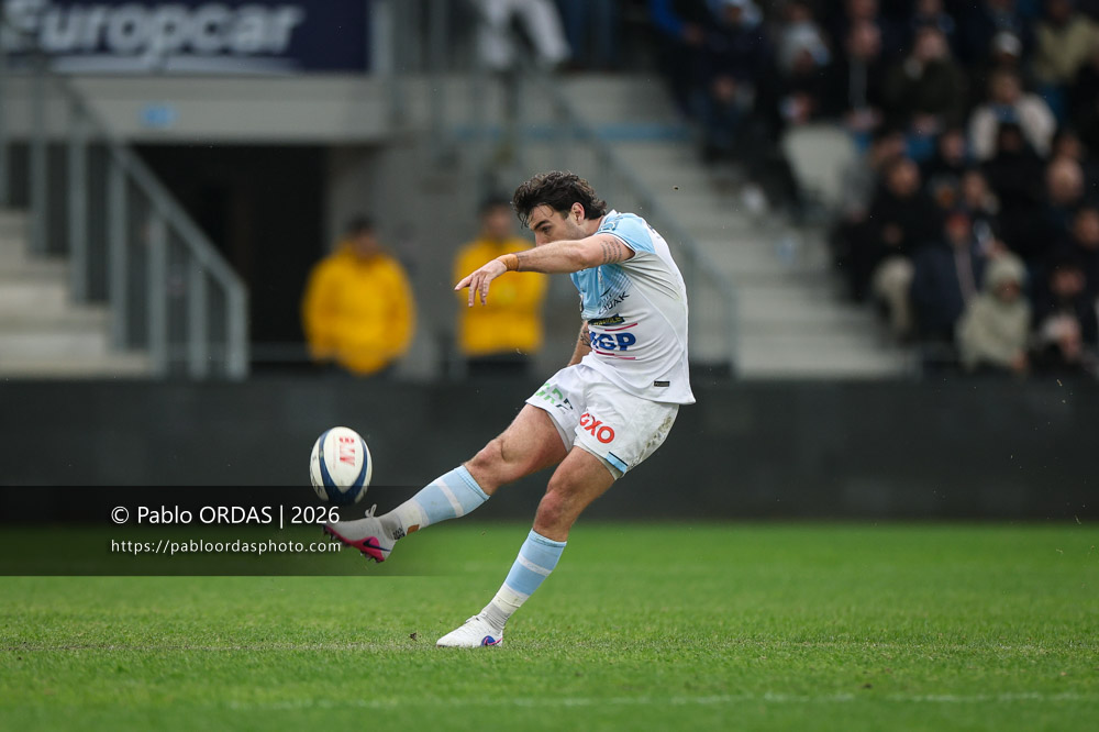 Baptiste Germain, lors du match de Top 14 entre l'Aviron bayonnais et le Racing 92, le 14 février 2026 au stade Jean Dauger de Bayonne, France (Photo Pablo ORDAS)