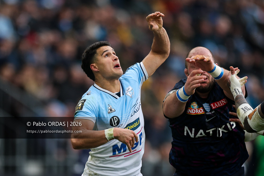 Tom Spring, lors du match de Top 14 entre l'Aviron bayonnais et le Racing 92, le 14 février 2026 au stade Jean Dauger de Bayonne, France (Photo Pablo ORDAS)