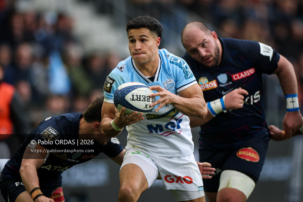 Tom Spring, lors du match de Top 14 entre l'Aviron bayonnais et le Racing 92, le 14 février 2026 au stade Jean Dauger de Bayonne, France (Photo Pablo ORDAS)