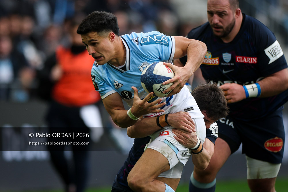 Tom Spring, lors du match de Top 14 entre l'Aviron bayonnais et le Racing 92, le 14 février 2026 au stade Jean Dauger de Bayonne, France (Photo Pablo ORDAS)