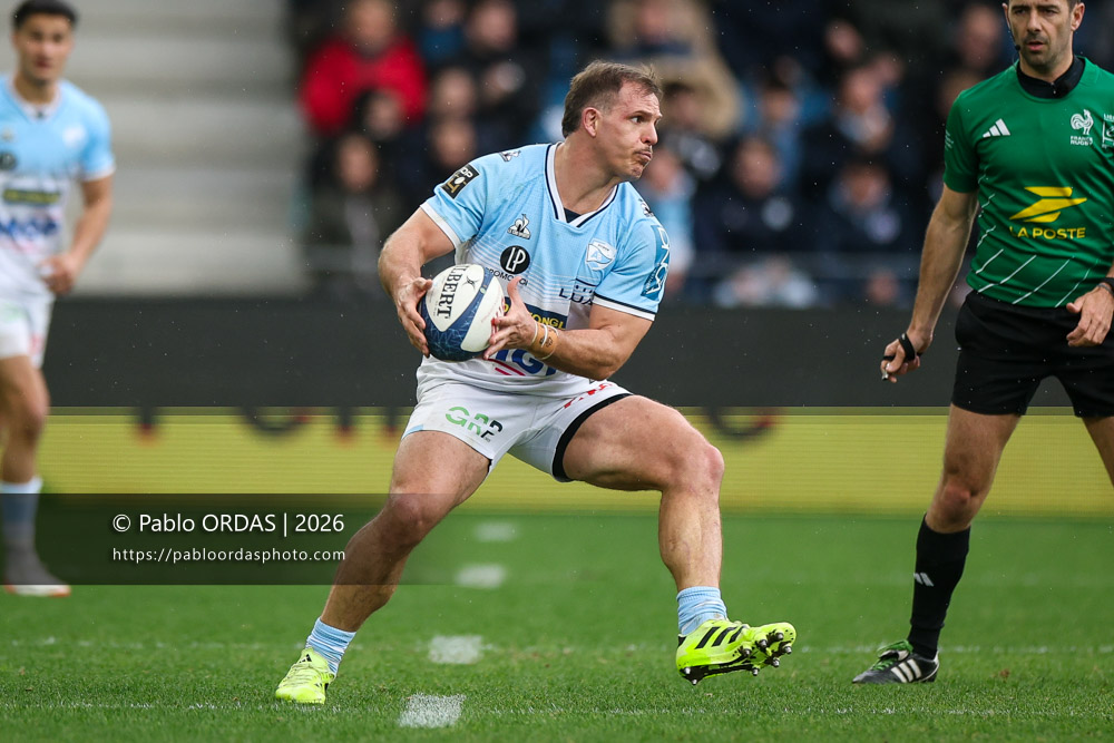 Facundo Bosch, lors du match de Top 14 entre l'Aviron bayonnais et le Racing 92, le 14 février 2026 au stade Jean Dauger de Bayonne, France (Photo Pablo ORDAS)