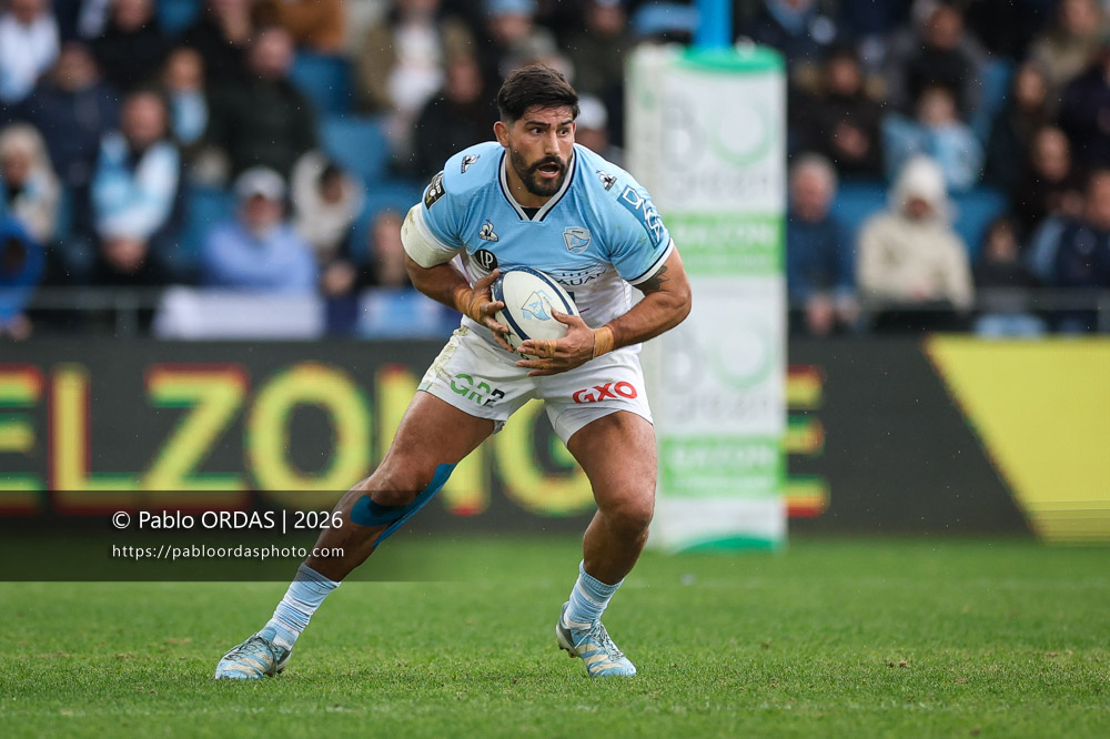 Rodrigo Bruni, lors du match de Top 14 entre l'Aviron bayonnais et le Racing 92, le 14 février 2026 au stade Jean Dauger de Bayonne, France (Photo Pablo ORDAS)