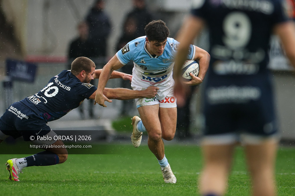 Guillaume Martocq, lors du match de Top 14 entre l'Aviron bayonnais et le Racing 92, le 14 février 2026 au stade Jean Dauger de Bayonne, France (Photo Pablo ORDAS)