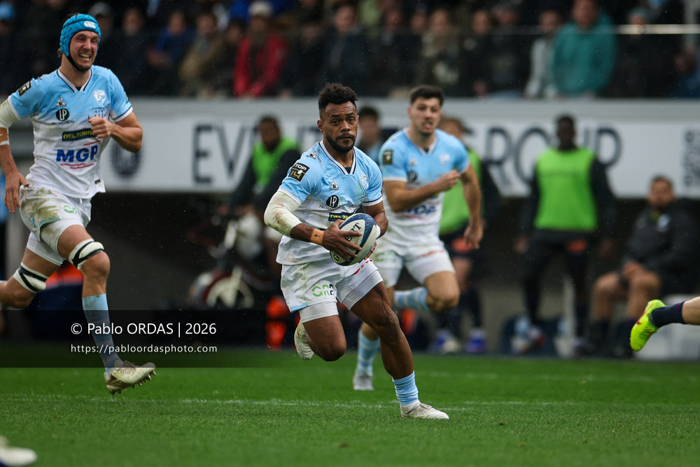 Sireli Maqala, lors du match de Top 14 entre l'Aviron bayonnais et le Racing 92, le 14 février 2026 au stade Jean Dauger de Bayonne, France (Photo Pablo ORDAS)