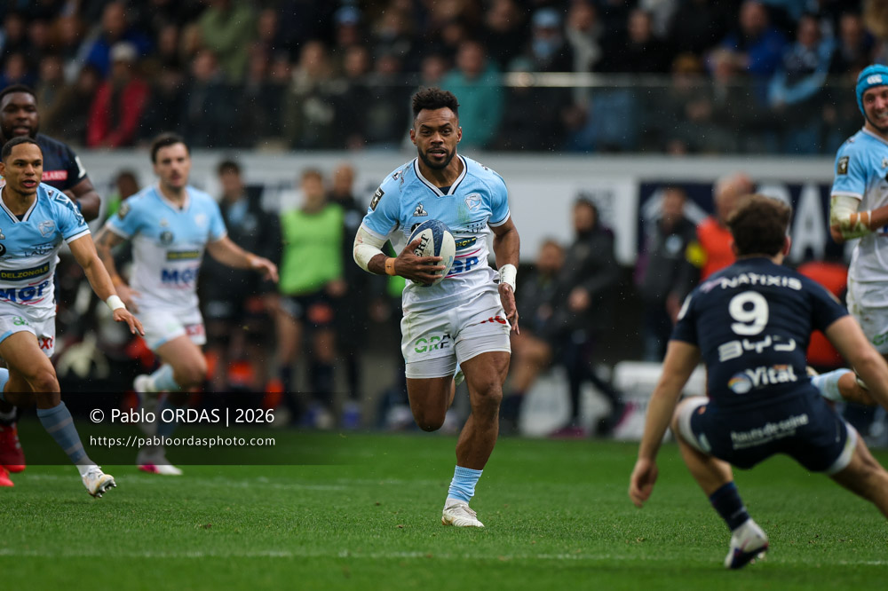 Sireli Maqala, lors du match de Top 14 entre l'Aviron bayonnais et le Racing 92, le 14 février 2026 au stade Jean Dauger de Bayonne, France (Photo Pablo ORDAS)