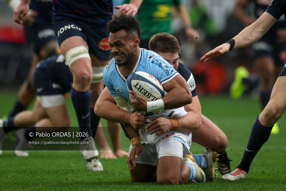 Sireli Maqala, lors du match de Top 14 entre l'Aviron bayonnais et le Racing 92, le 14 février 2026 au stade Jean Dauger de Bayonne, France (Photo Pablo ORDAS)
