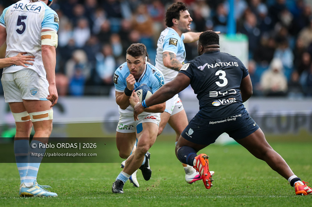 Mateo Carreras, lors du match de Top 14 entre l'Aviron bayonnais et le Racing 92, le 14 février 2026 au stade Jean Dauger de Bayonne, France (Photo Pablo ORDAS)