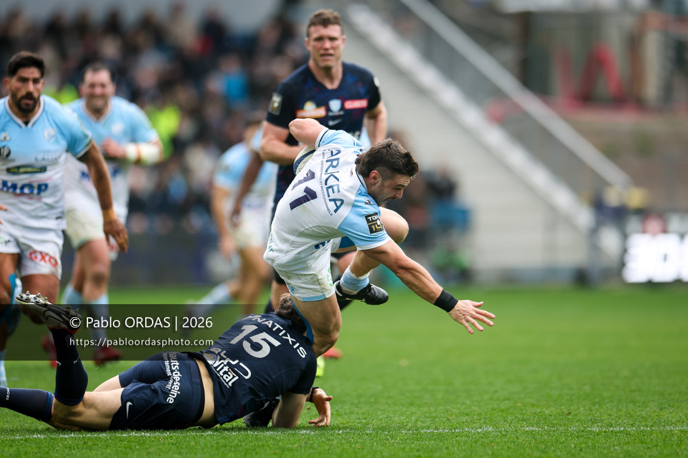Mateo Carreras, lors du match de Top 14 entre l'Aviron bayonnais et le Racing 92, le 14 février 2026 au stade Jean Dauger de Bayonne, France (Photo Pablo ORDAS)