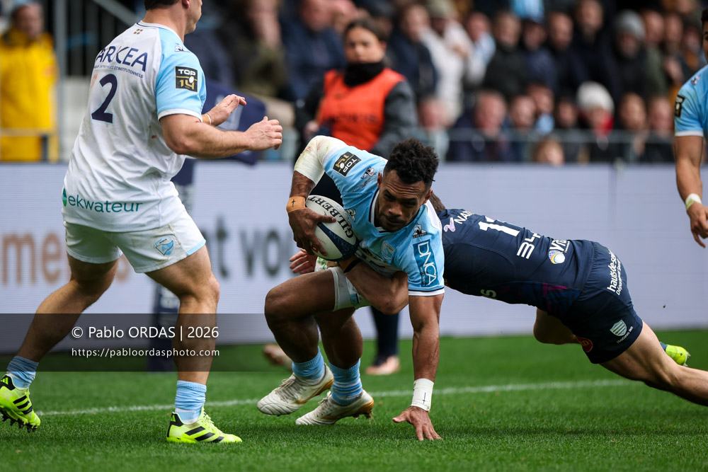 Sireli Maqala, lors du match de Top 14 entre l'Aviron bayonnais et le Racing 92, le 14 février 2026 au stade Jean Dauger de Bayonne, France (Photo Pablo ORDAS)