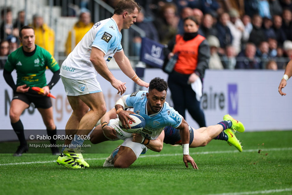 Sireli Maqala, lors du match de Top 14 entre l'Aviron bayonnais et le Racing 92, le 14 février 2026 au stade Jean Dauger de Bayonne, France (Photo Pablo ORDAS)