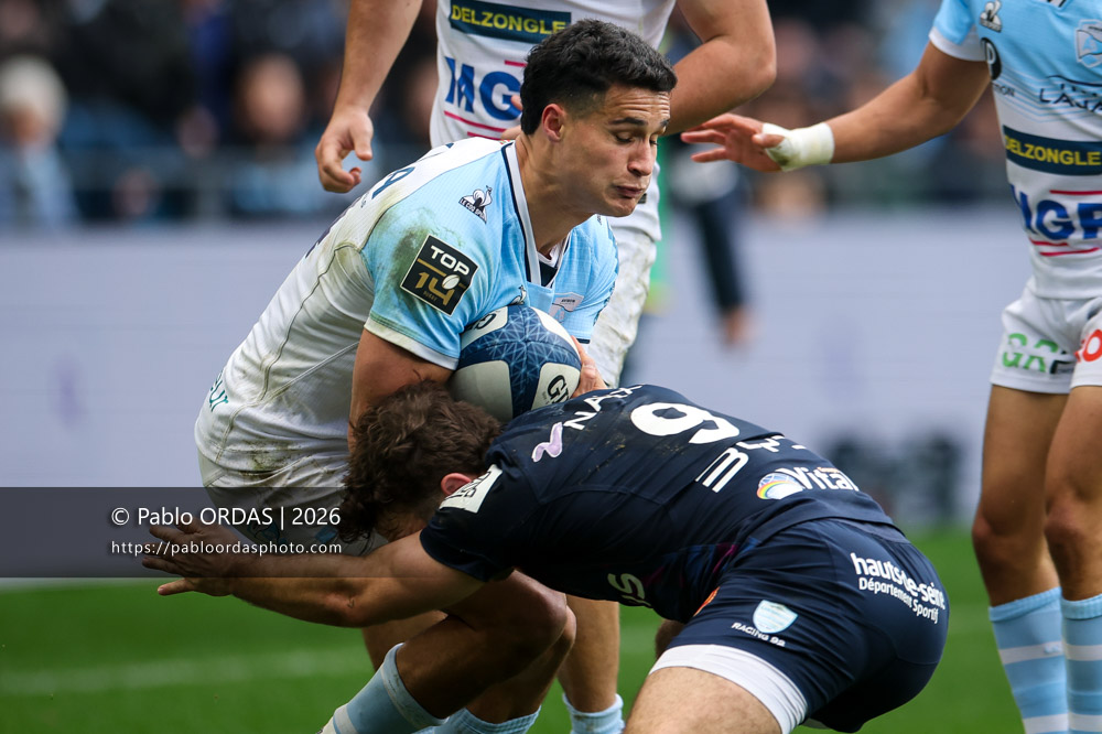 Tom Spring, lors du match de Top 14 entre l'Aviron bayonnais et le Racing 92, le 14 février 2026 au stade Jean Dauger de Bayonne, France (Photo Pablo ORDAS)