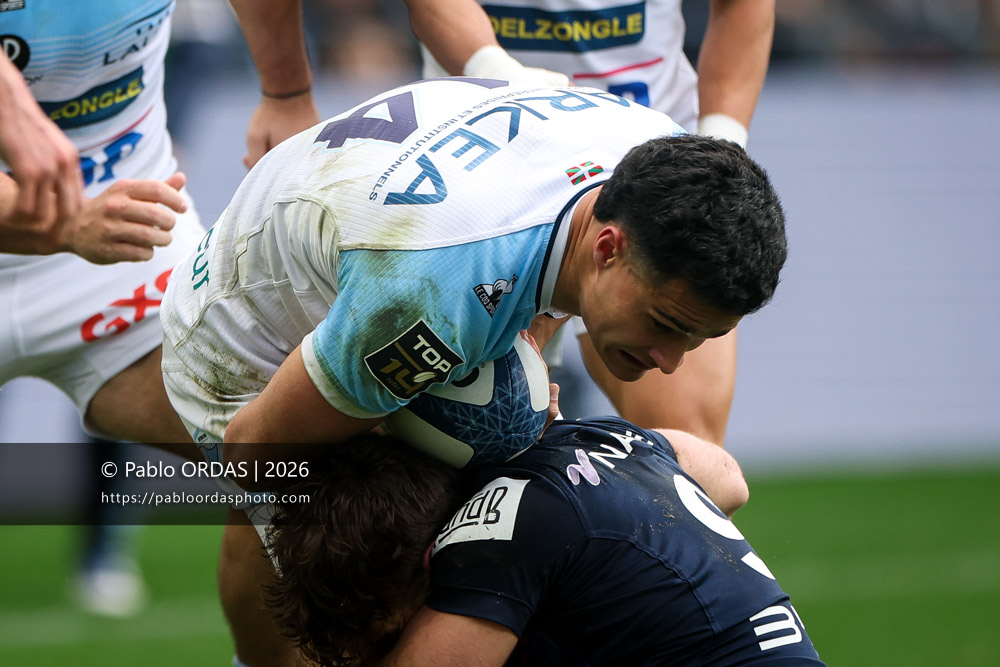 Tom Spring, lors du match de Top 14 entre l'Aviron bayonnais et le Racing 92, le 14 février 2026 au stade Jean Dauger de Bayonne, France (Photo Pablo ORDAS)