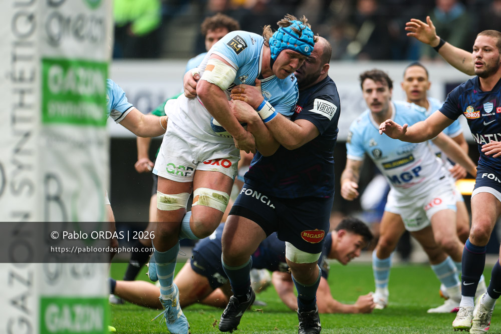 Alexander Moon, lors du match de Top 14 entre l'Aviron bayonnais et le Racing 92, le 14 février 2026 au stade Jean Dauger de Bayonne, France (Photo Pablo ORDAS)