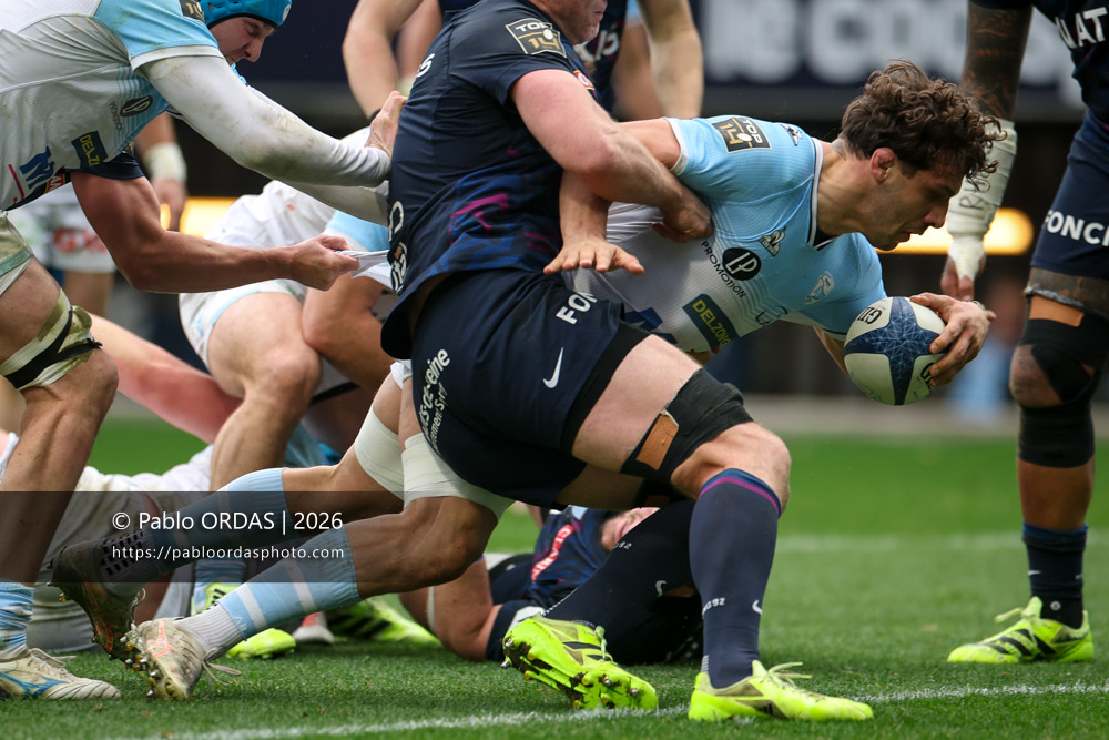 Alexandre Fischer, lors du match de Top 14 entre l'Aviron bayonnais et le Racing 92, le 14 février 2026 au stade Jean Dauger de Bayonne, France (Photo Pablo ORDAS)