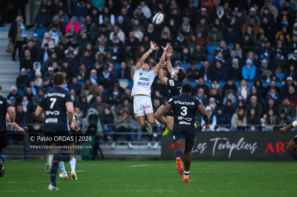 Tom Spring, lors du match de Top 14 entre l'Aviron bayonnais et le Racing 92, le 14 février 2026 au stade Jean Dauger de Bayonne, France (Photo Pablo ORDAS)
