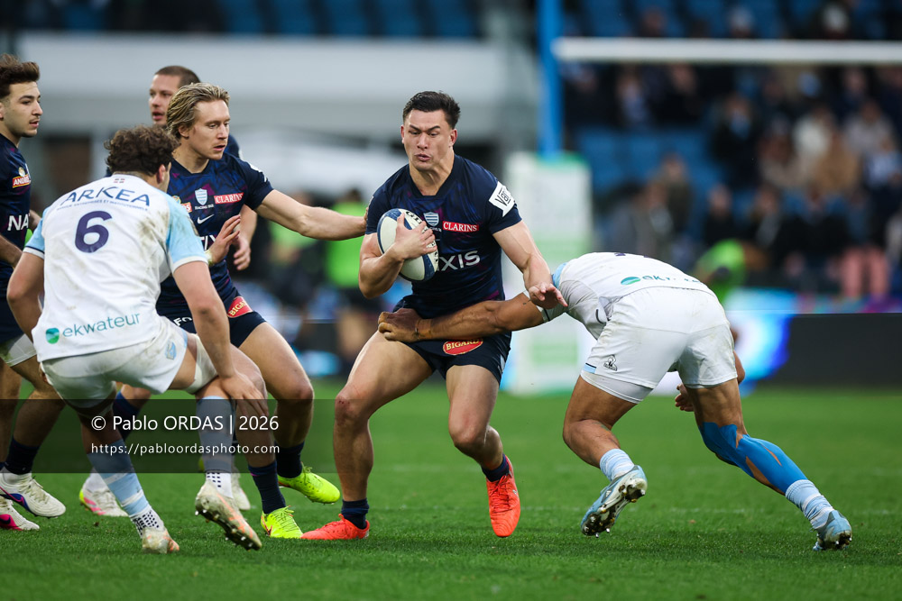 Joseph Manu, lors du match de Top 14 entre l'Aviron bayonnais et le Racing 92, le 14 février 2026 au stade Jean Dauger de Bayonne, France (Photo Pablo ORDAS)