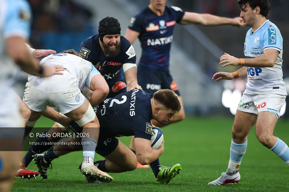 Diego Escobar, lors du match de Top 14 entre l'Aviron bayonnais et le Racing 92, le 14 février 2026 au stade Jean Dauger de Bayonne, France (Photo Pablo ORDAS)