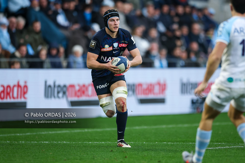 Maxime Baudonne, lors du match de Top 14 entre l'Aviron bayonnais et le Racing 92, le 14 février 2026 au stade Jean Dauger de Bayonne, France (Photo Pablo ORDAS)