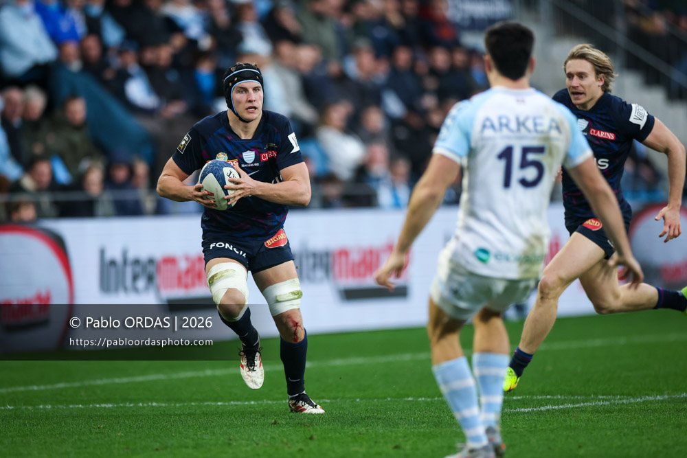 Maxime Baudonne, lors du match de Top 14 entre l'Aviron bayonnais et le Racing 92, le 14 février 2026 au stade Jean Dauger de Bayonne, France (Photo Pablo ORDAS)