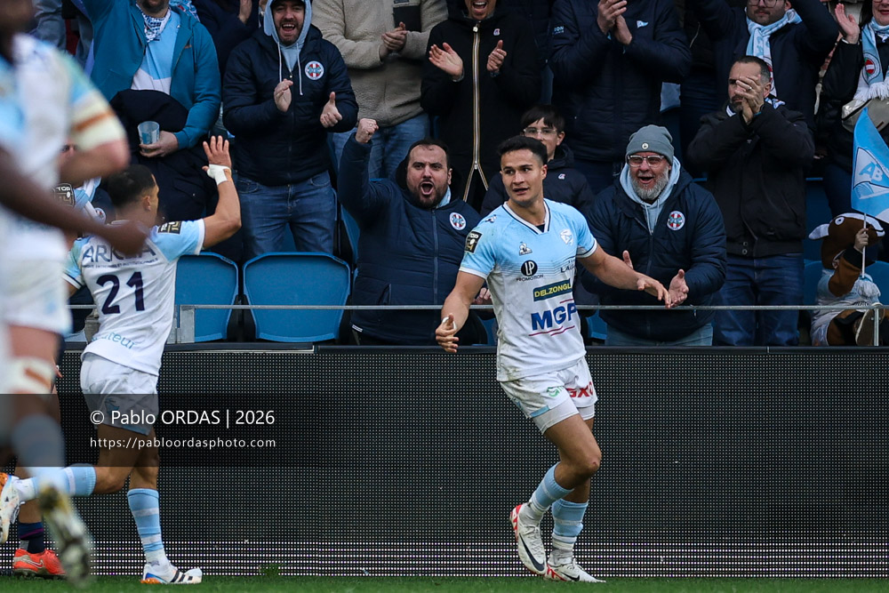 Tom Spring, lors du match de Top 14 entre l'Aviron bayonnais et le Racing 92, le 14 février 2026 au stade Jean Dauger de Bayonne, France (Photo Pablo ORDAS)