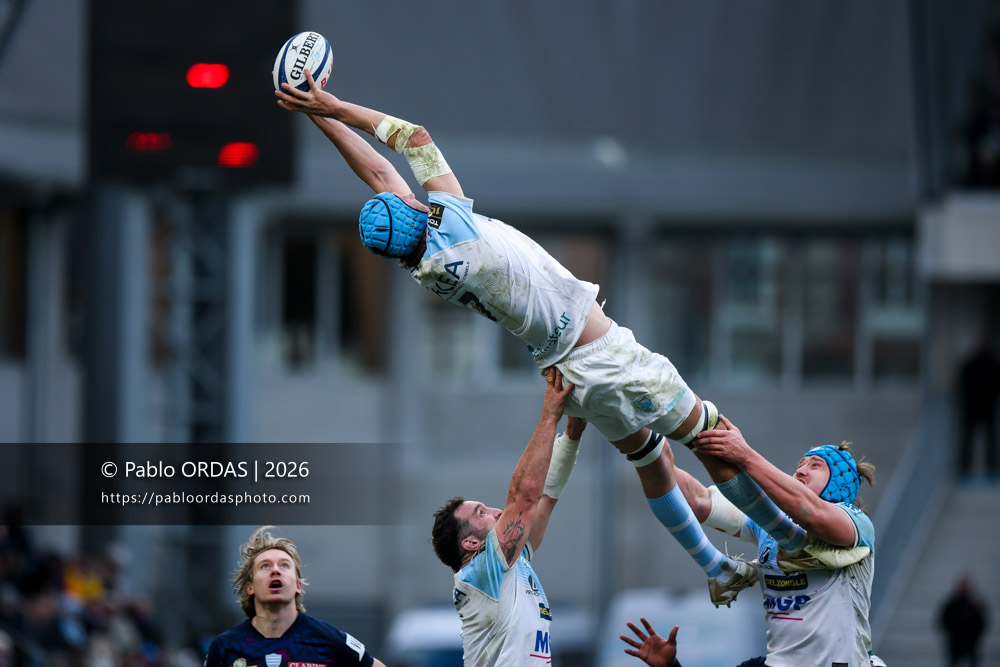 Baptiste Chouzenoux, lors du match de Top 14 entre l'Aviron bayonnais et le Racing 92, le 14 février 2026 au stade Jean Dauger de Bayonne, France (Photo Pablo ORDAS)