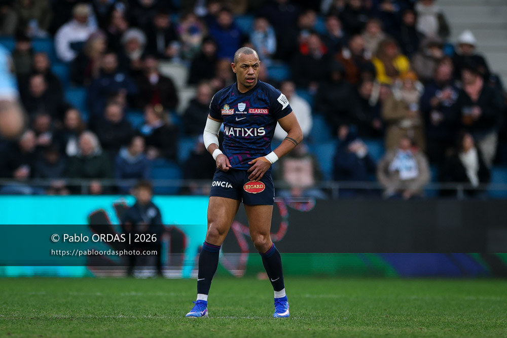 Gael Fickou, lors du match de Top 14 entre l'Aviron bayonnais et le Racing 92, le 14 février 2026 au stade Jean Dauger de Bayonne, France (Photo Pablo ORDAS)
