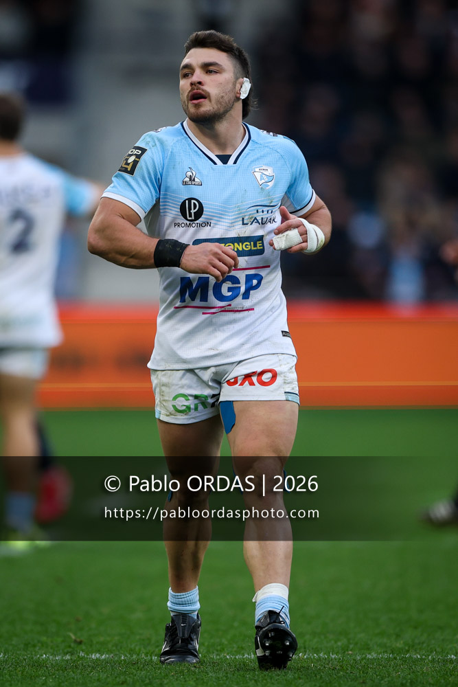 Mateo Carreras, lors du match de Top 14 entre l'Aviron bayonnais et le Racing 92, le 14 février 2026 au stade Jean Dauger de Bayonne, France (Photo Pablo ORDAS)