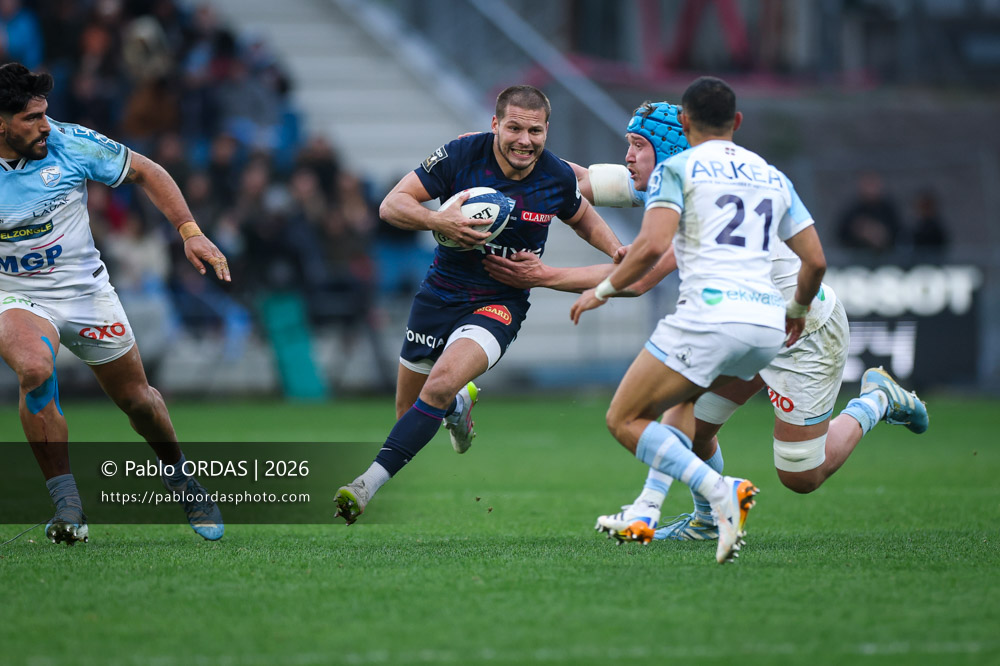 Antoine Gibert, lors du match de Top 14 entre l'Aviron bayonnais et le Racing 92, le 14 février 2026 au stade Jean Dauger de Bayonne, France (Photo Pablo ORDAS)