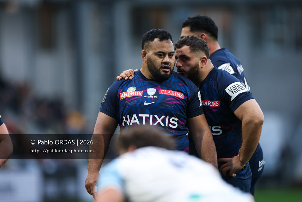 Taniela Tupou, lors du match de Top 14 entre l'Aviron bayonnais et le Racing 92, le 14 février 2026 au stade Jean Dauger de Bayonne, France (Photo Pablo ORDAS)