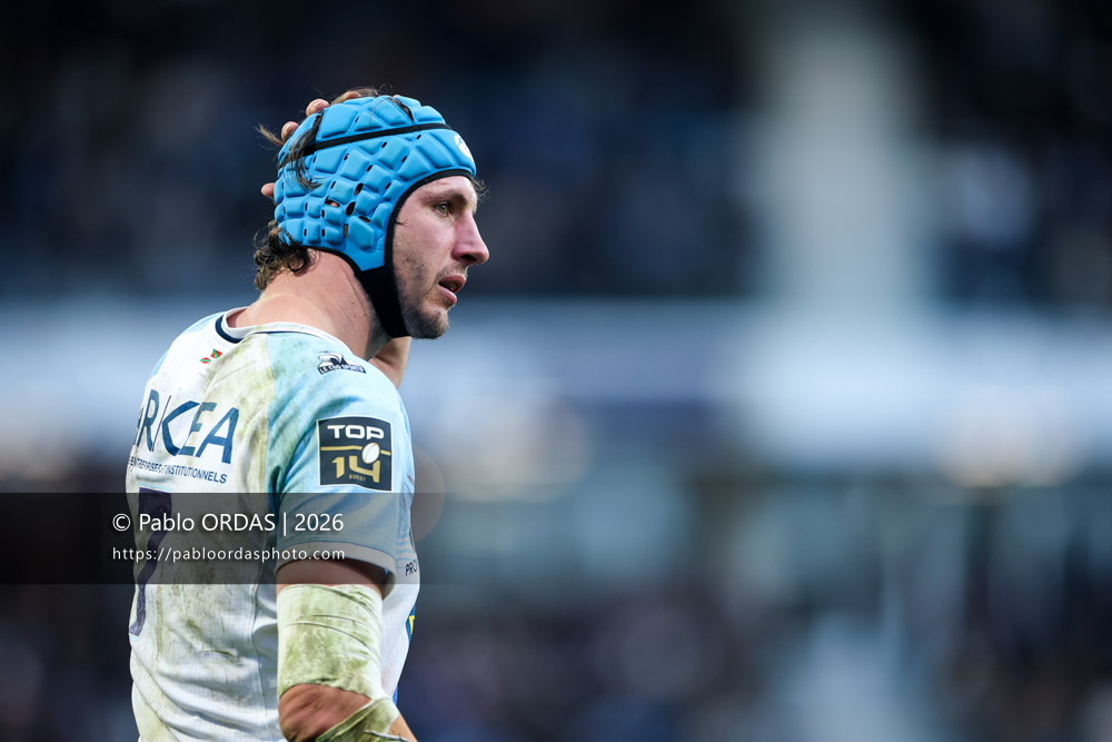 Baptiste Chouzenoux, lors du match de Top 14 entre l'Aviron bayonnais et le Racing 92, le 14 février 2026 au stade Jean Dauger de Bayonne, France (Photo Pablo ORDAS)