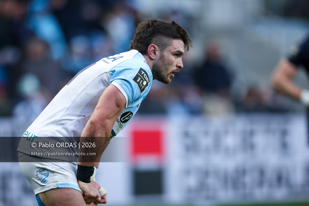 Mateo Carreras, lors du match de Top 14 entre l'Aviron bayonnais et le Racing 92, le 14 février 2026 au stade Jean Dauger de Bayonne, France (Photo Pablo ORDAS)
