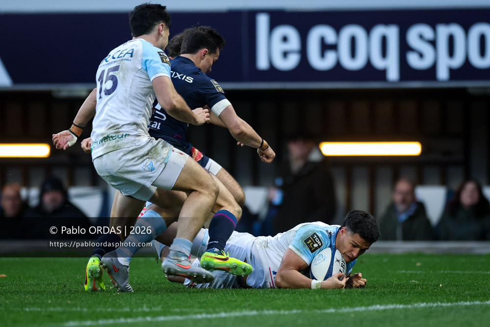 Tom Spring, lors du match de Top 14 entre l'Aviron bayonnais et le Racing 92, le 14 février 2026 au stade Jean Dauger de Bayonne, France (Photo Pablo ORDAS)