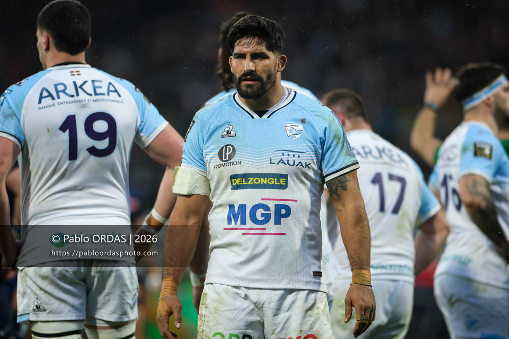 Rodrigo Bruni, lors du match de Top 14 entre l'Aviron bayonnais et le Racing 92, le 14 février 2026 au stade Jean Dauger de Bayonne, France (Photo Pablo ORDAS)