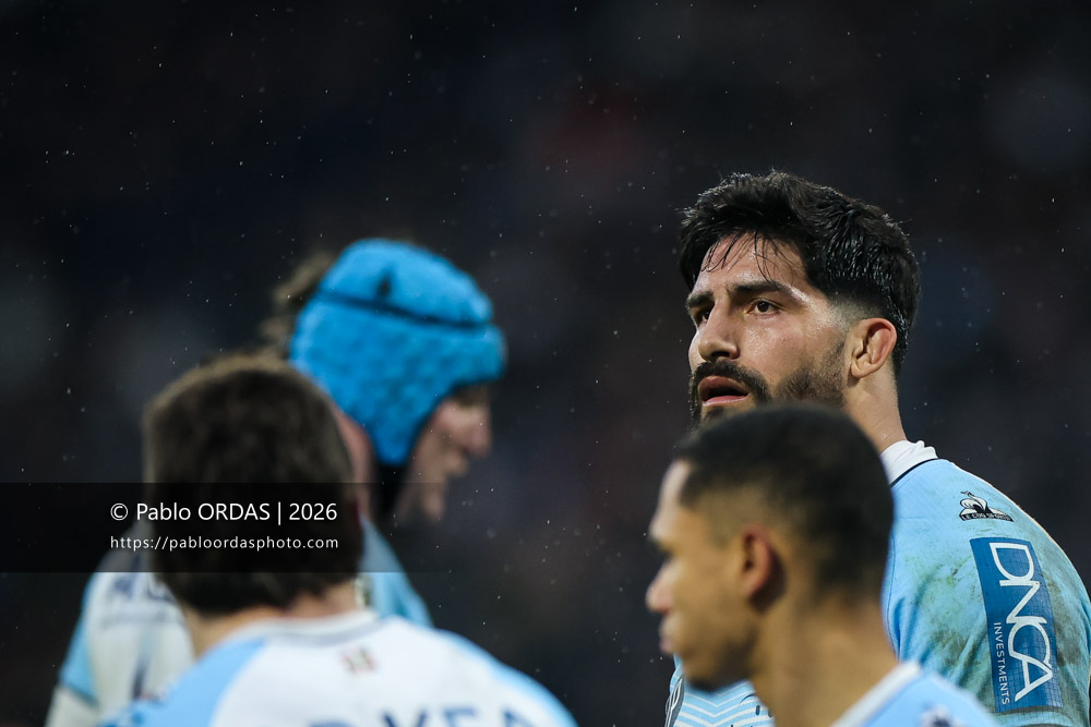 Rodrigo Bruni, lors du match de Top 14 entre l'Aviron bayonnais et le Racing 92, le 14 février 2026 au stade Jean Dauger de Bayonne, France (Photo Pablo ORDAS)