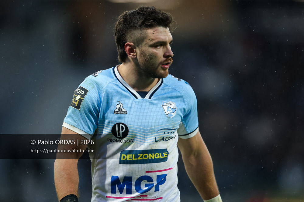 Mateo Carreras, lors du match de Top 14 entre l'Aviron bayonnais et le Racing 92, le 14 février 2026 au stade Jean Dauger de Bayonne, France (Photo Pablo ORDAS)